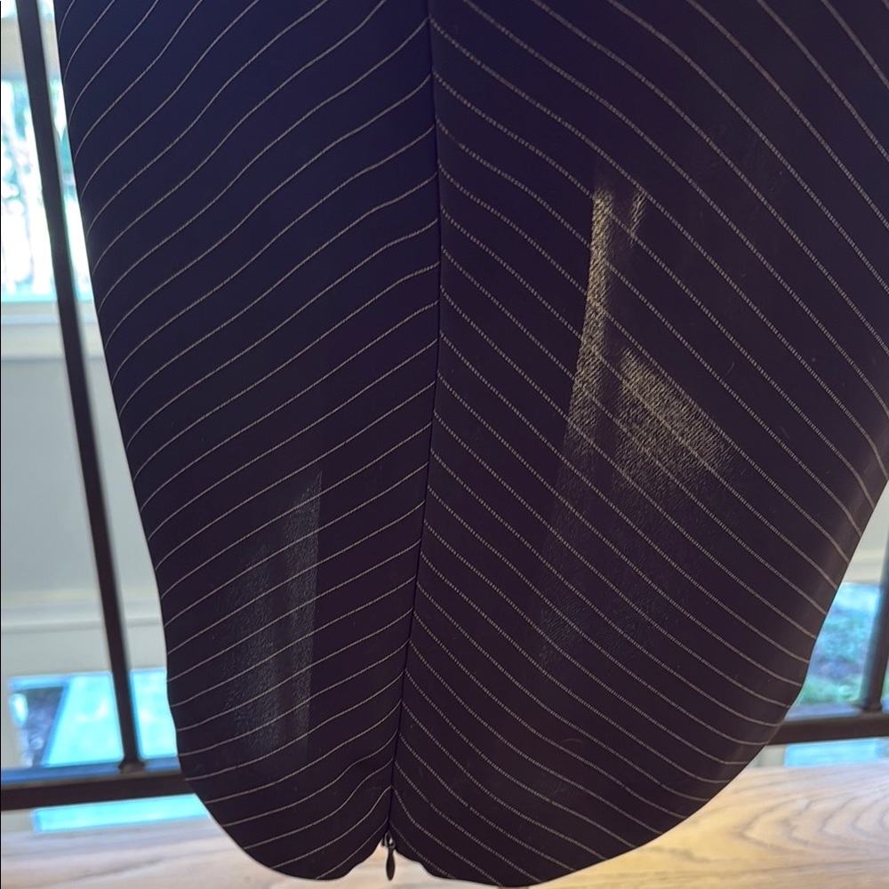 ELM Pinstriped Black Dress with Mandarin Collar and Bishop Sleeves - Picture 10 of 11
